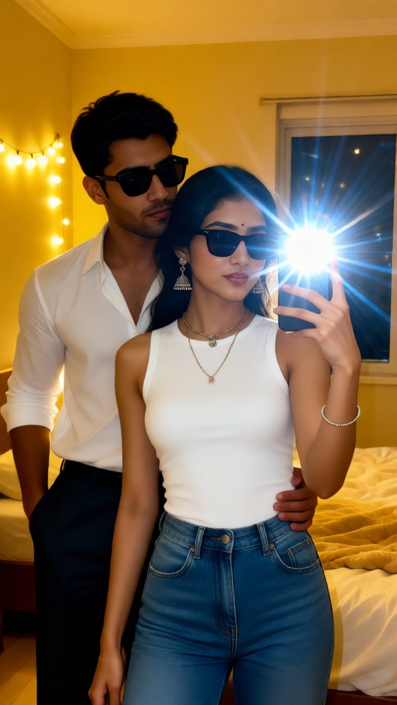 Sunglasses Couple Bedroom Selfie image