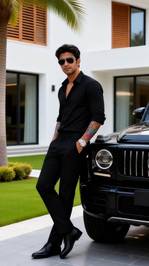 Cool elegant man and luxury car image