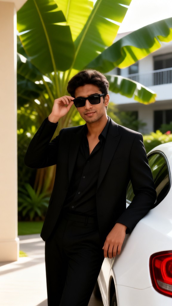 Cool elegant man and luxury car image