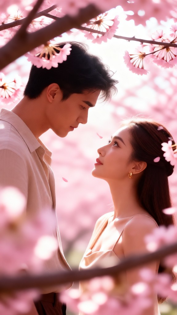 Romantic Kiss under the Sakura Tree-T image