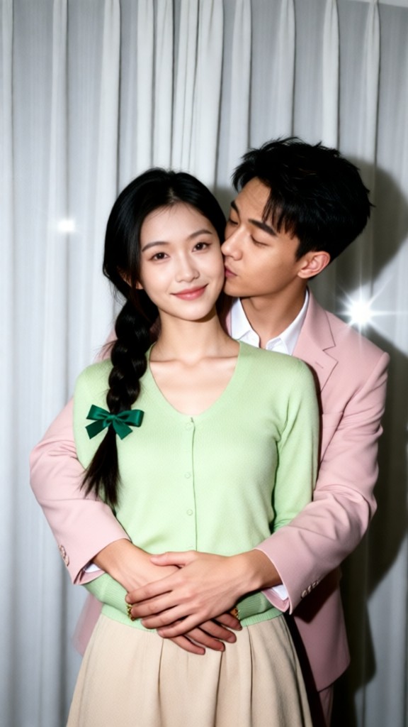 Couples stand together and kiss image