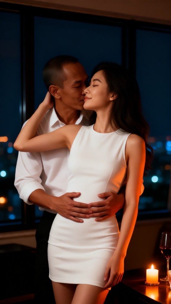 An old white-haired man weds a young beauty. image