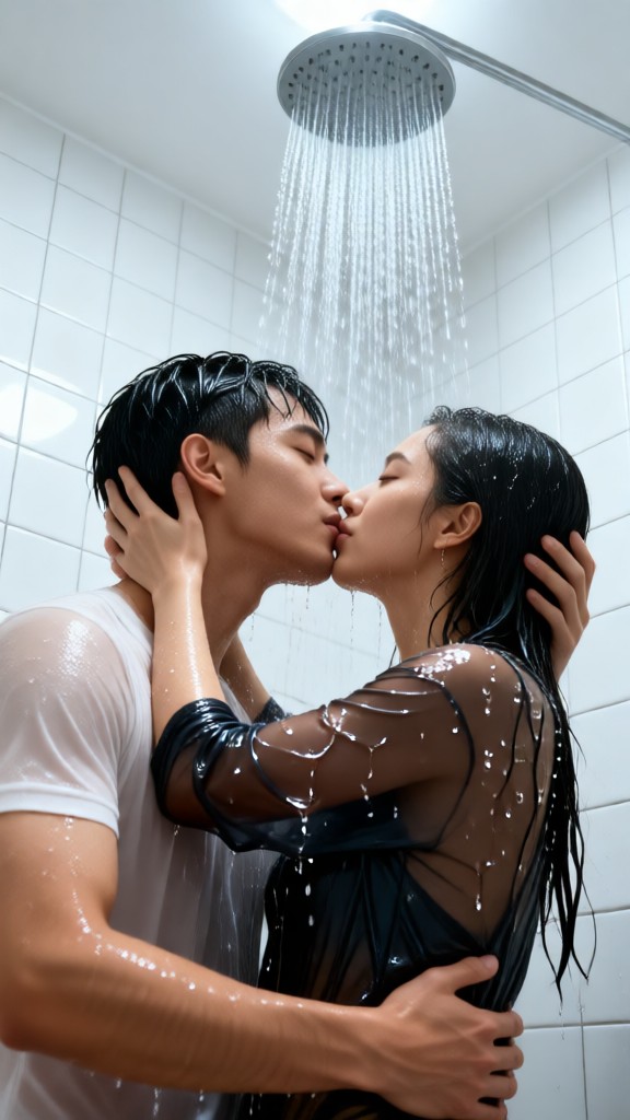 Kissing in the shower room image