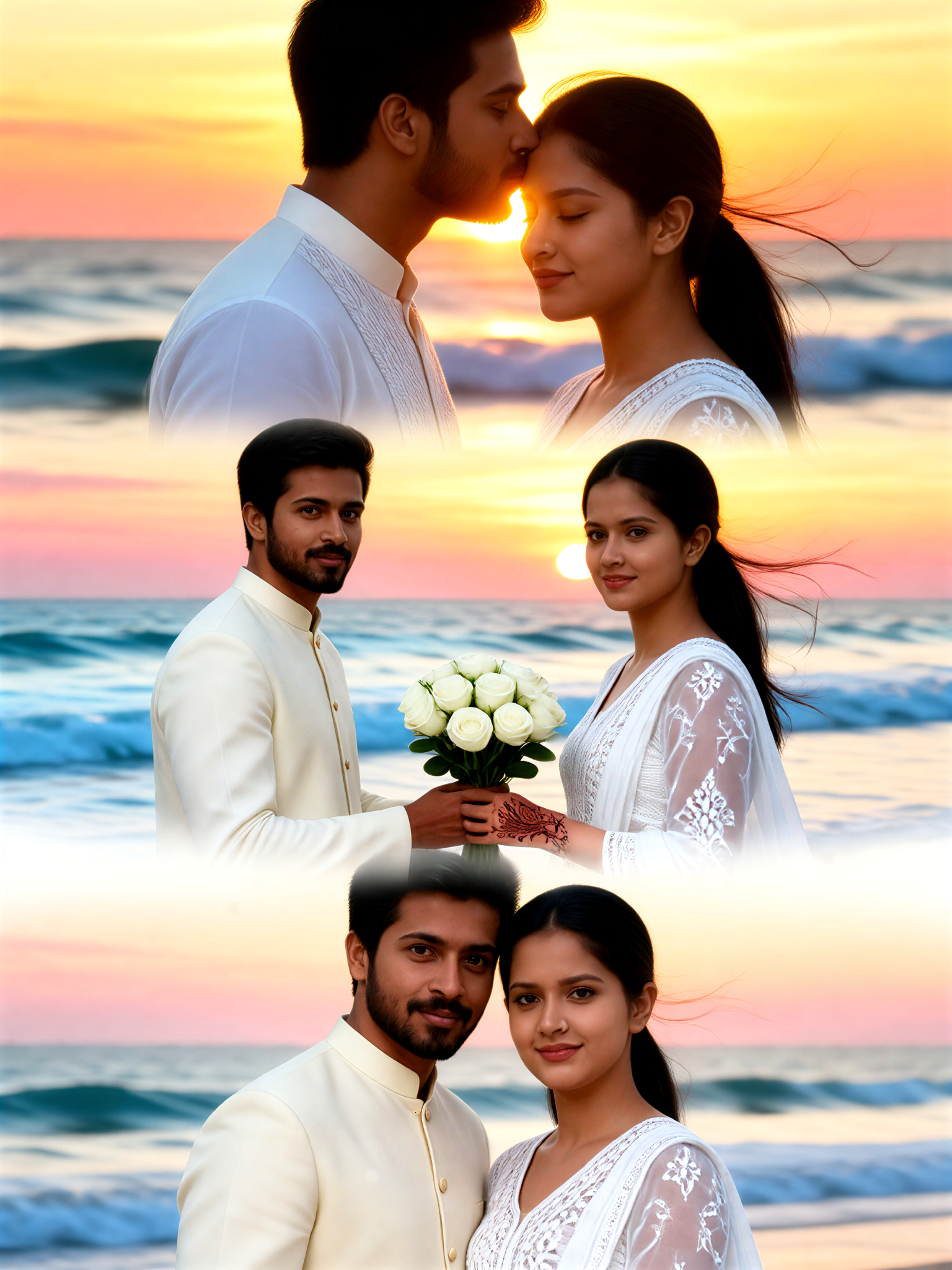 Vertical romantic marriage MV poster-style triple jigsaw puzzle image