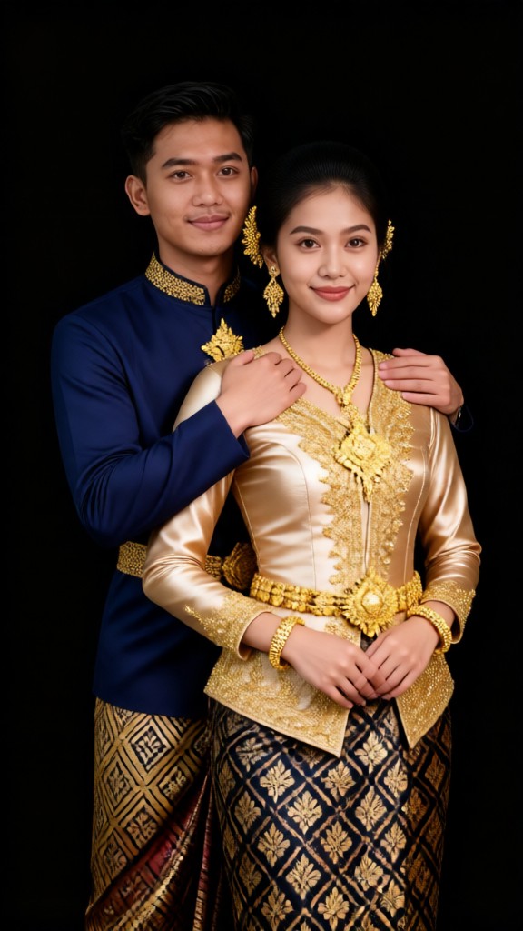 Close-up photo of a couple in traditional attire image