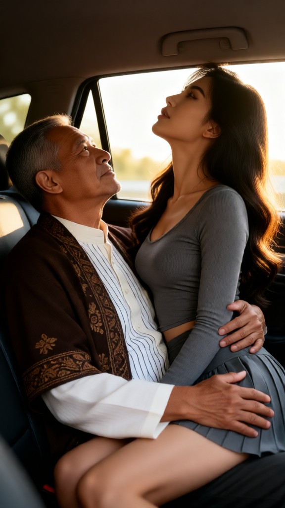 Kissing in the car at sunset image