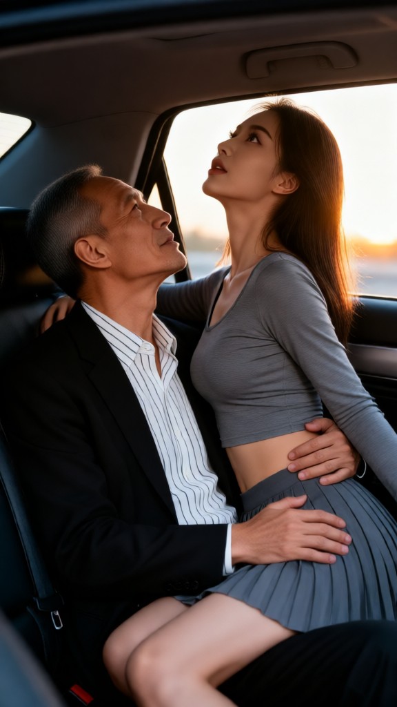 Kissing in the car at sunset image