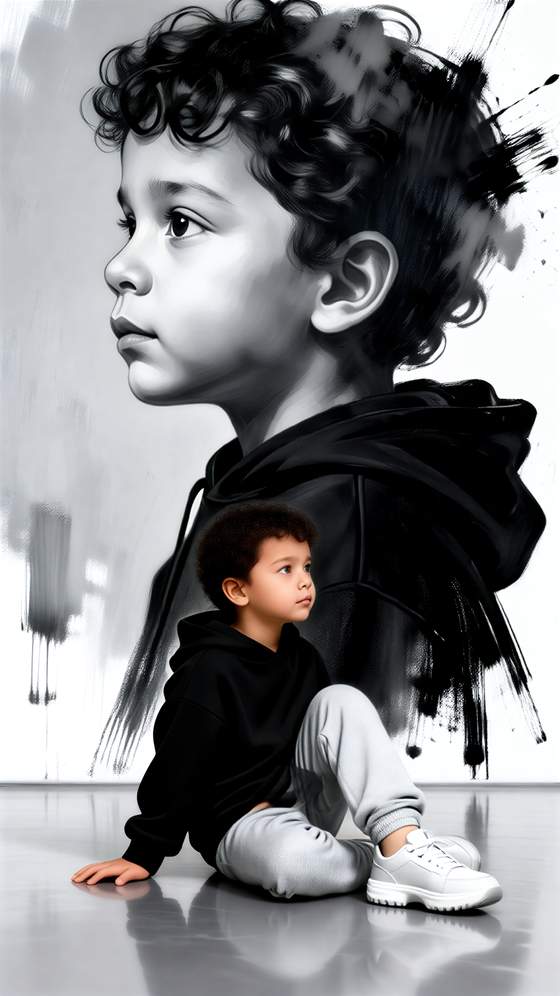Black and White Melancholic Double Exposure Portrait image