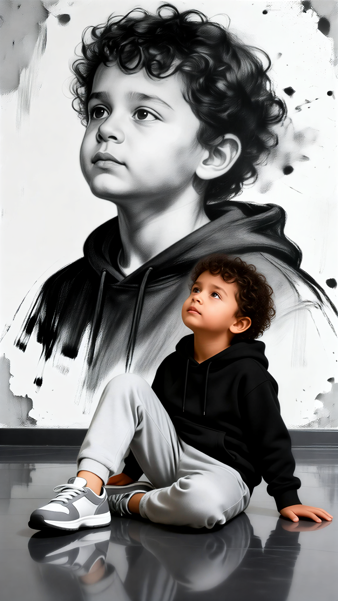 Black and White Melancholic Double Exposure Portrait image