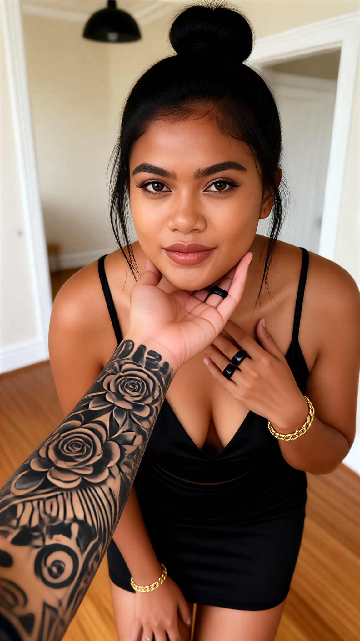 Tattooed arm resting the cheek image