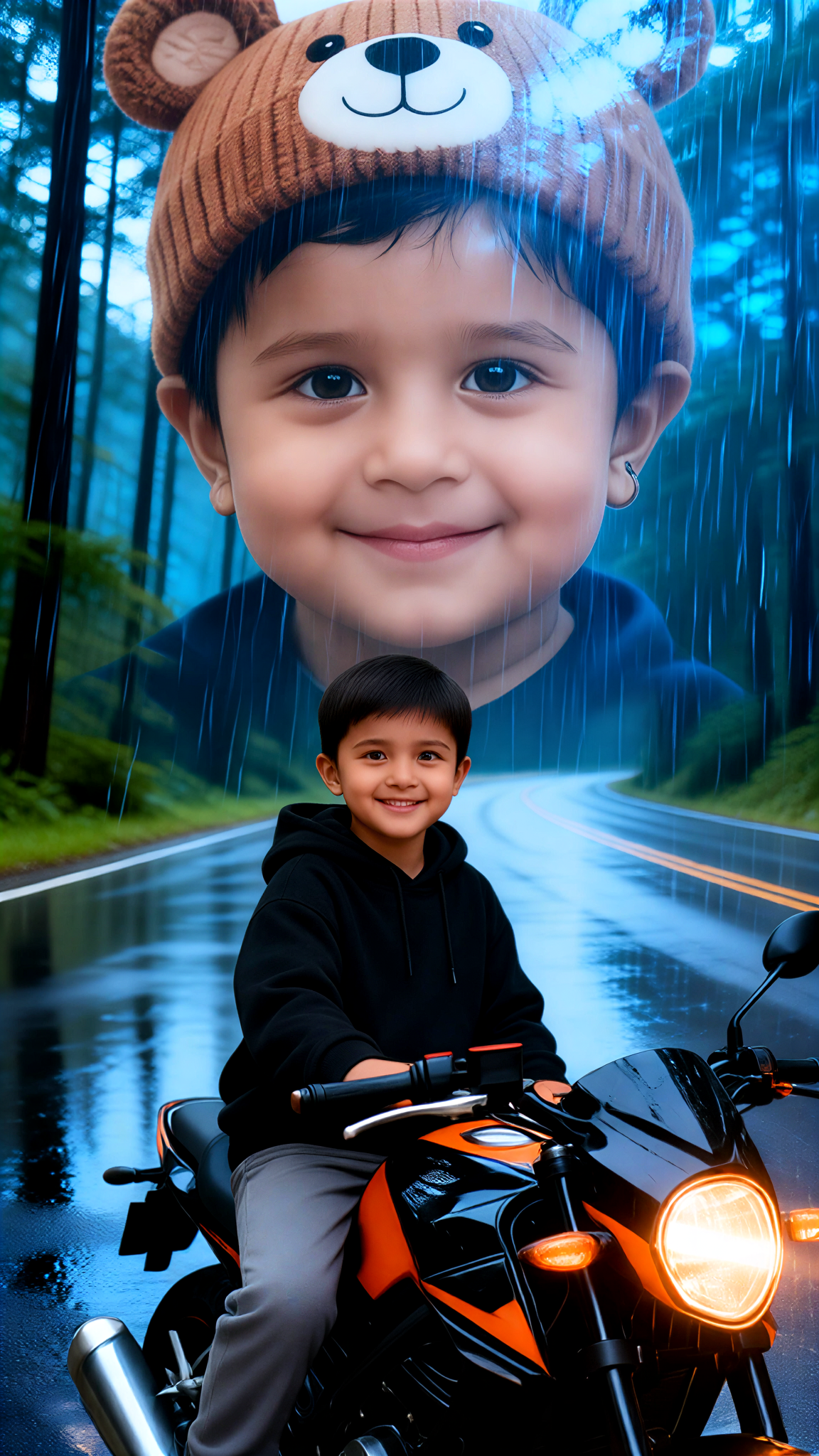 Junge sitzt neben dem Motorrad image