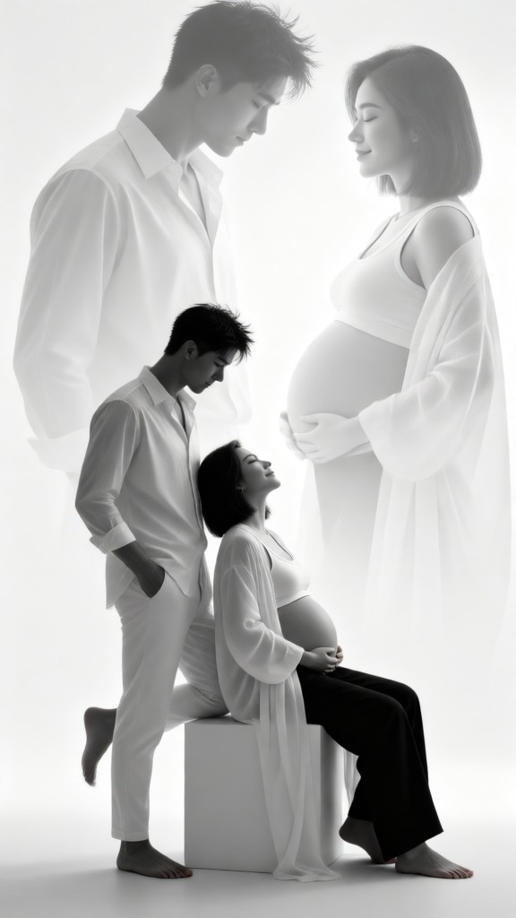 Black&White Pregnant Couple Portrait-T image