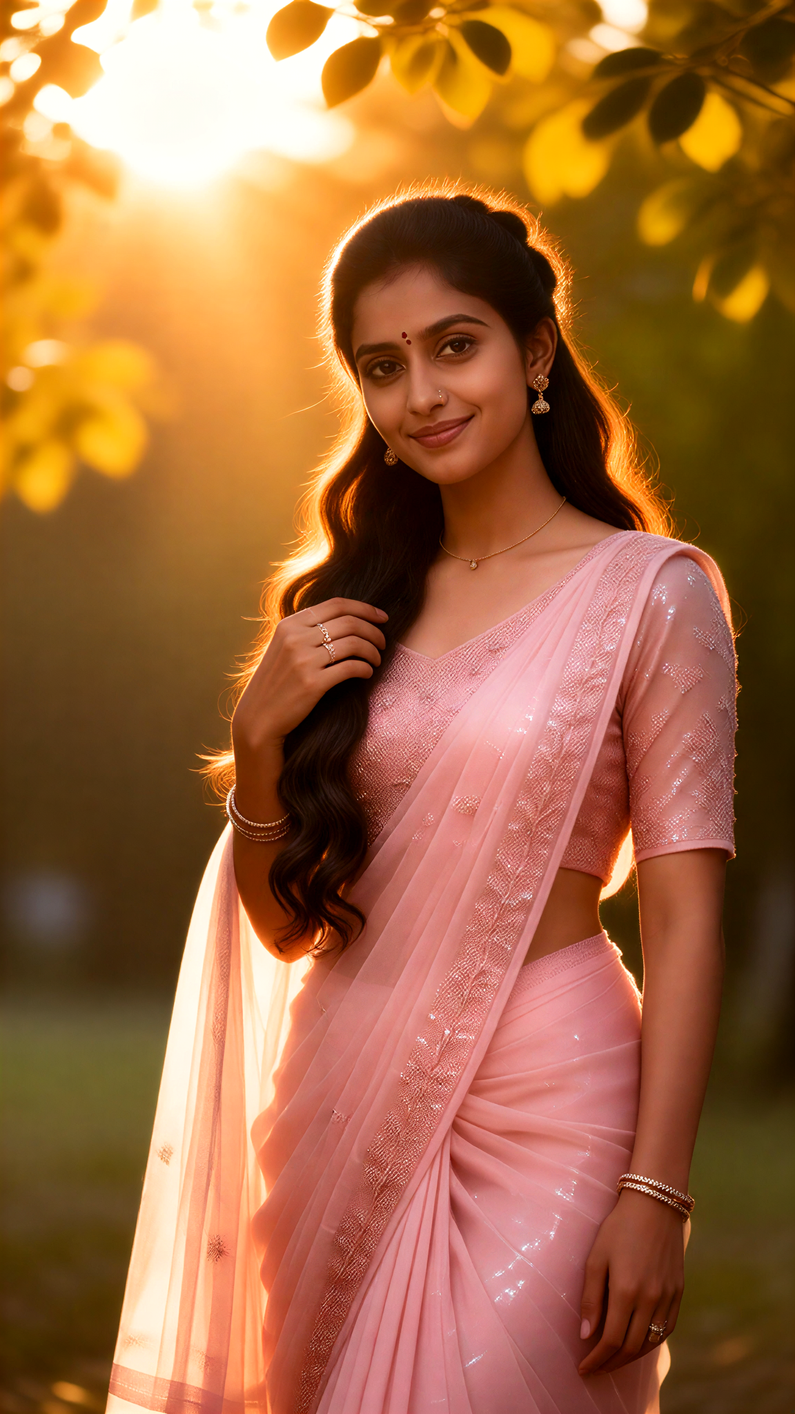Backlit Portrait of a Pink Sari image