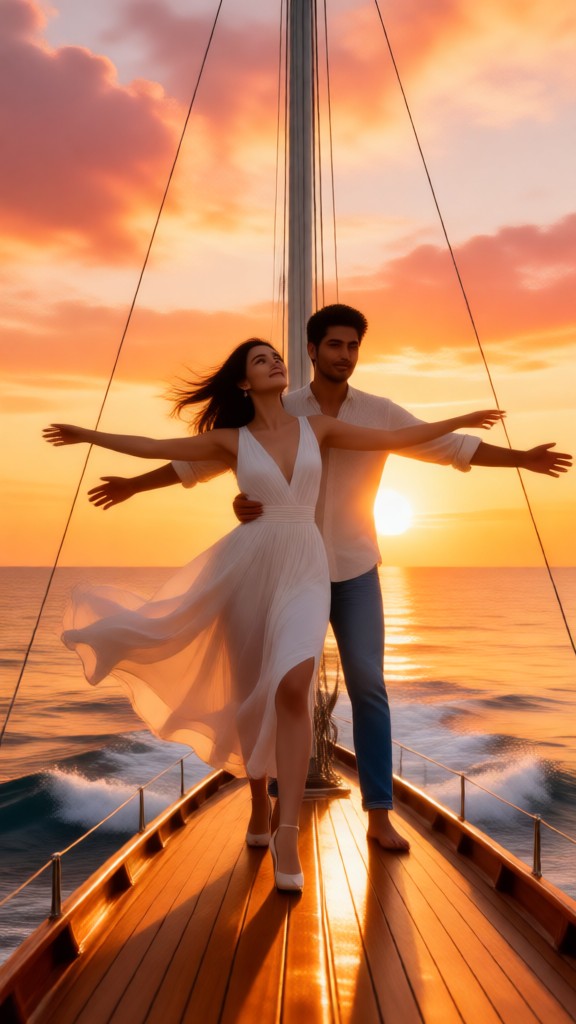 Couple kissing on the deck image
