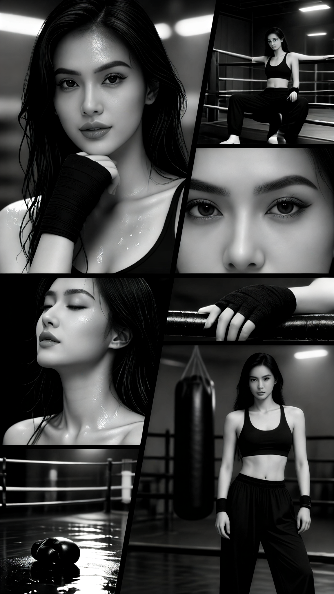 Seven-grid Black and White Boxing Photos image