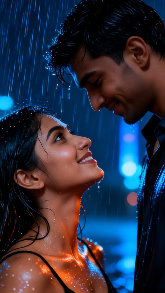 Couple Staring at Each Other on Rainy Night image