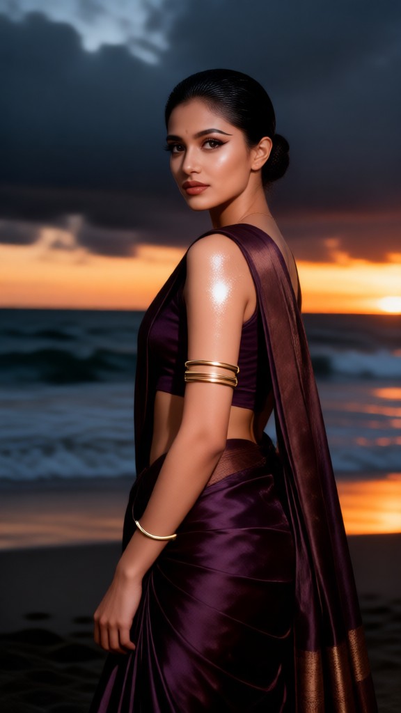 Pretty Girl in Sari by the Sea-02 image