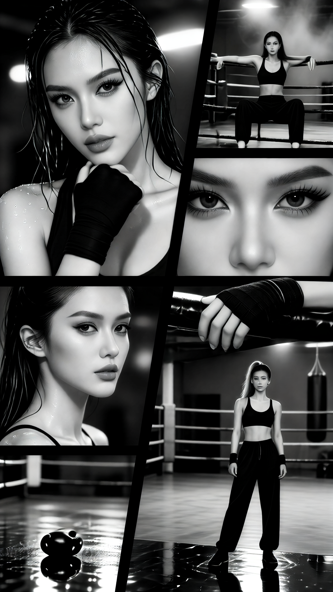 Seven-grid Black and White Boxing Photos image