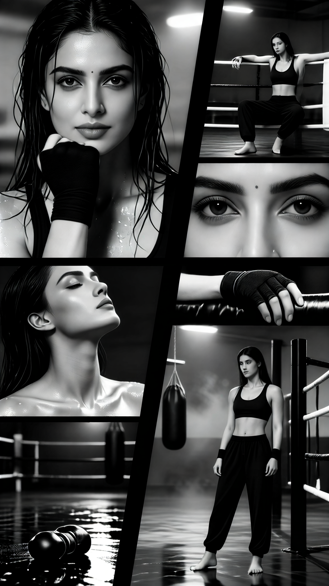 Seven-grid Black and White Boxing Photos image