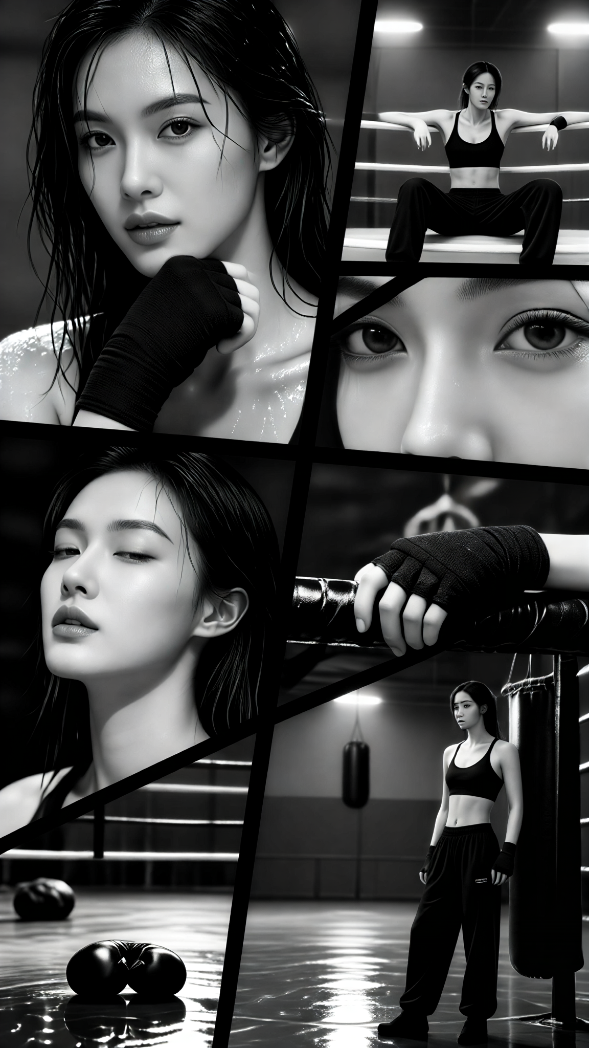Seven-grid Black and White Boxing Photos image
