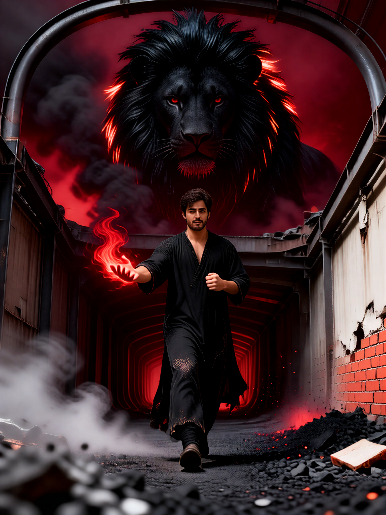Double Exposure of Fire Lion Martial Spirit image