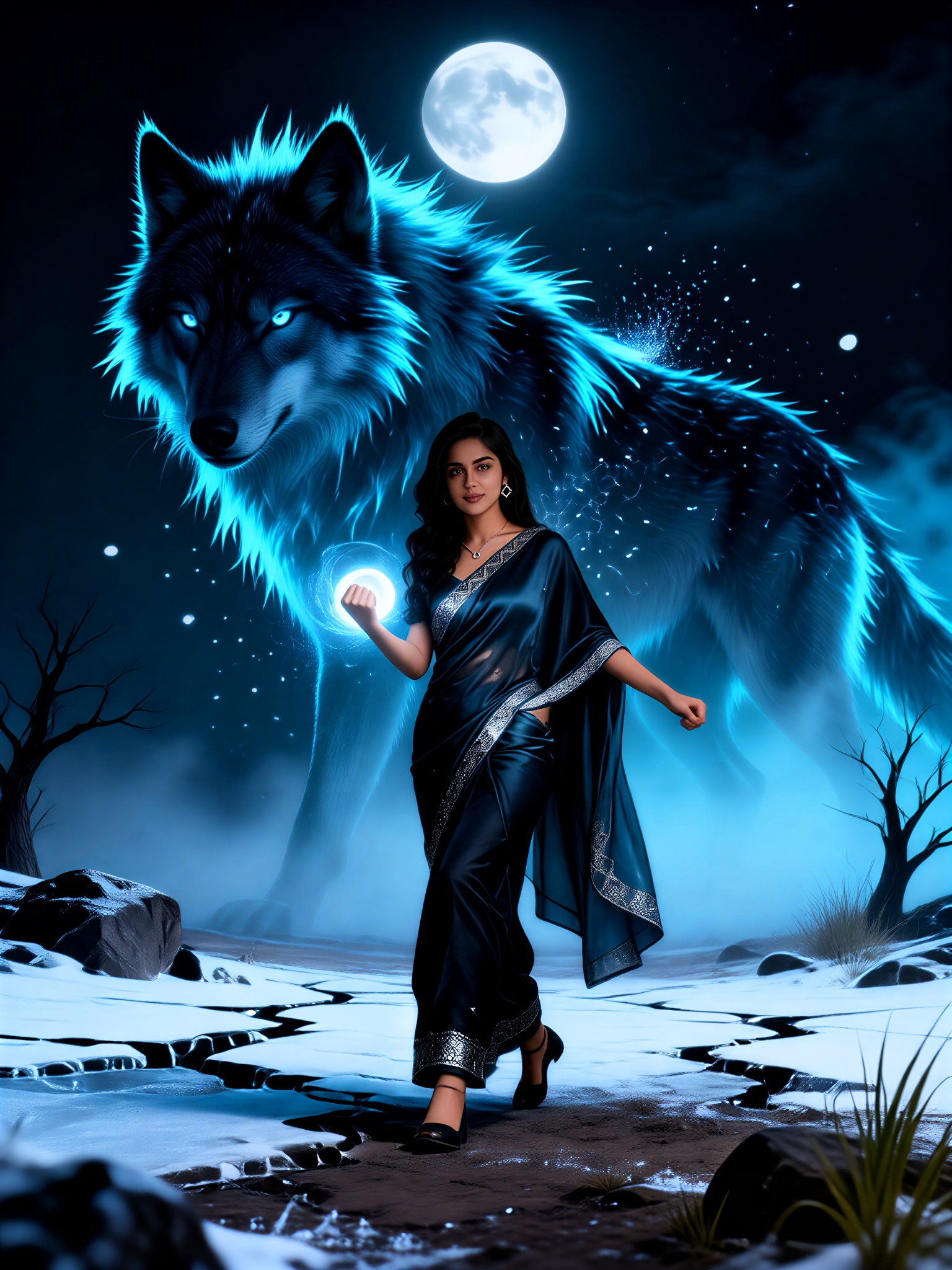 Double Exposure of Ice Blue Moon Wolf Martial Spirit Awakening image