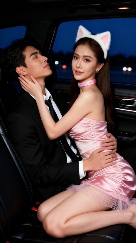 Sexy Bunny Couple Kiss Inside Car-T image