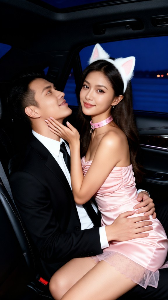 Sexy Bunny Couple Kiss Inside Car-I image