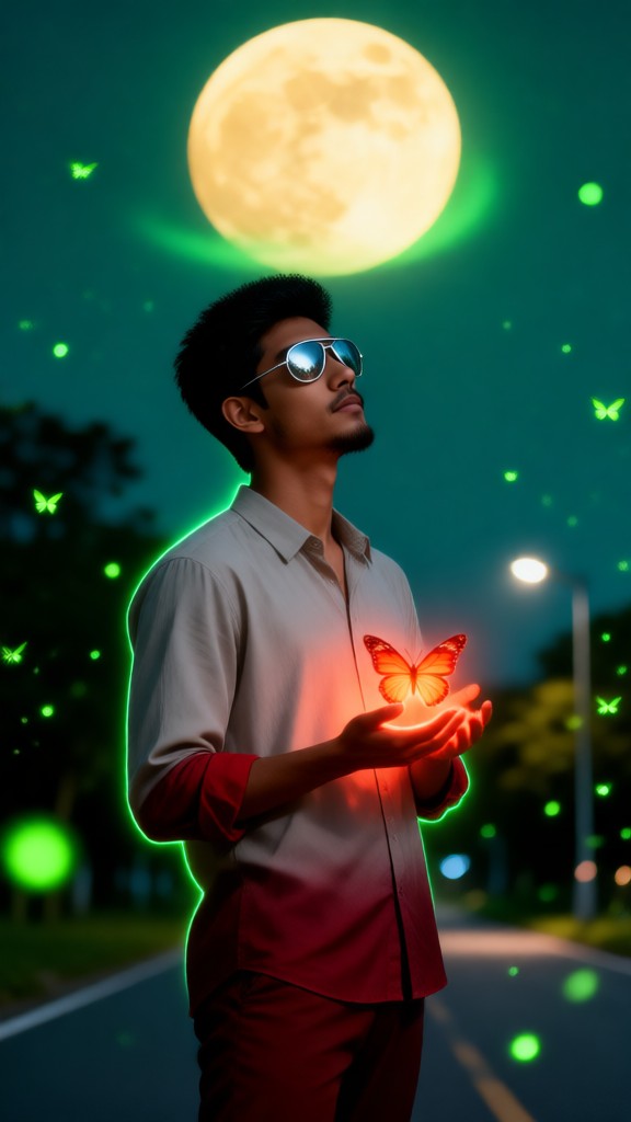 Photos of glowing butterflies at night image