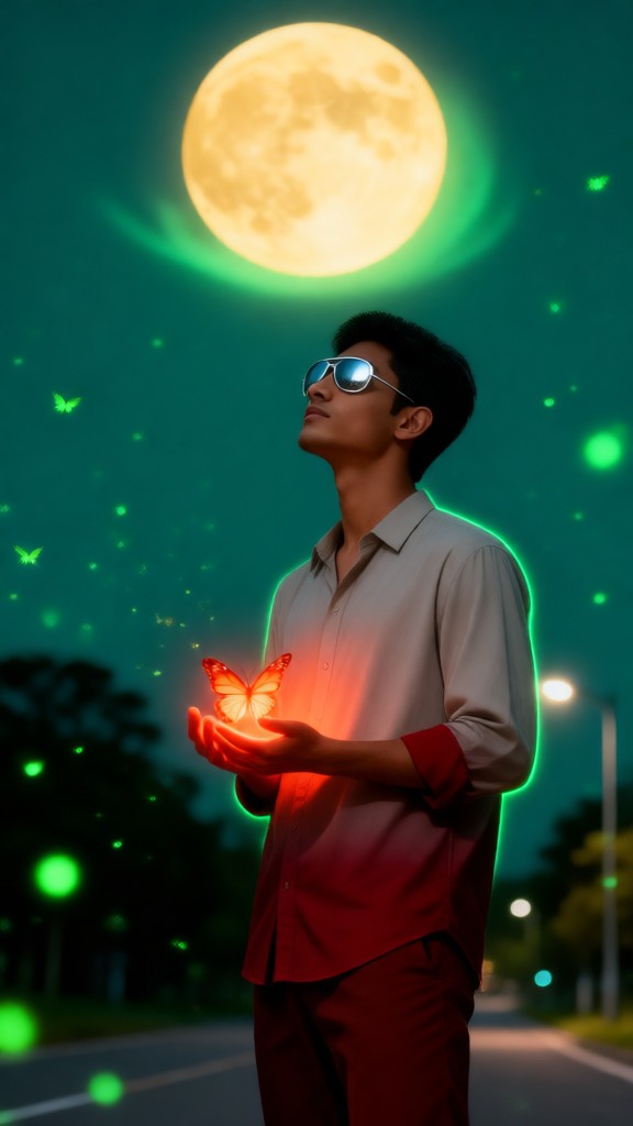 Photos of glowing butterflies at night image