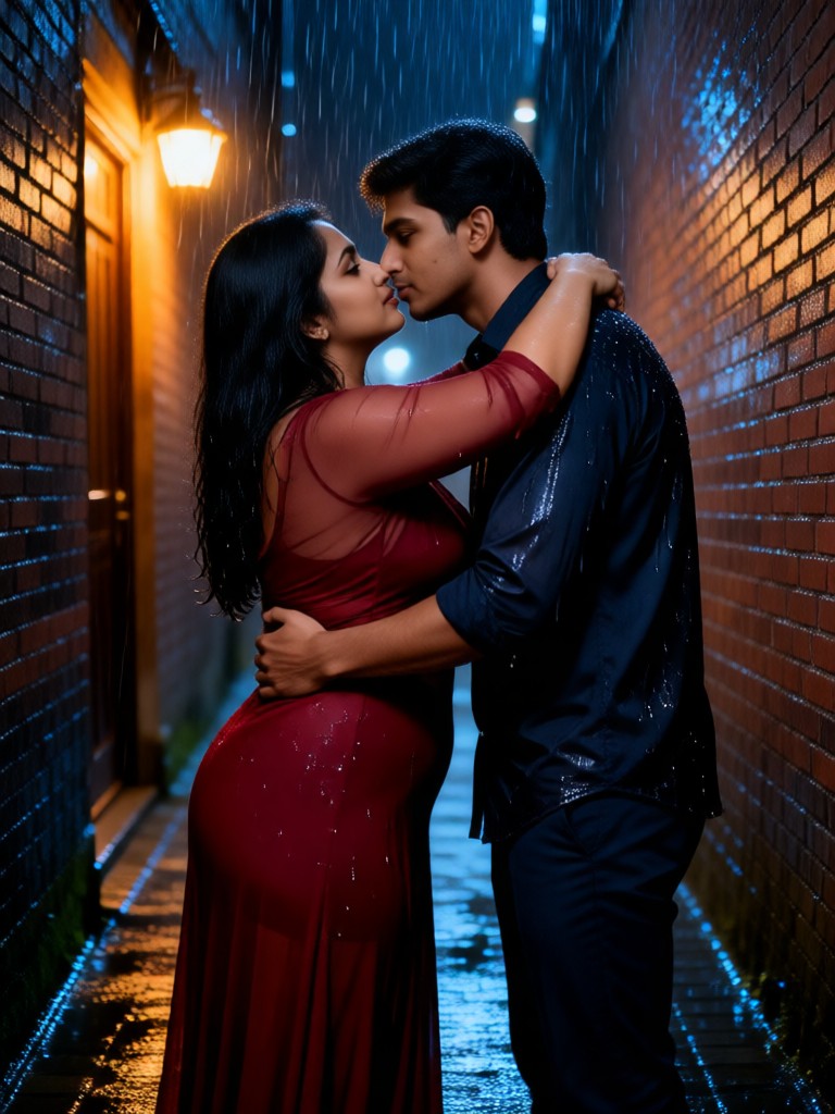 Rain Lane turned around and cut off a kiss image