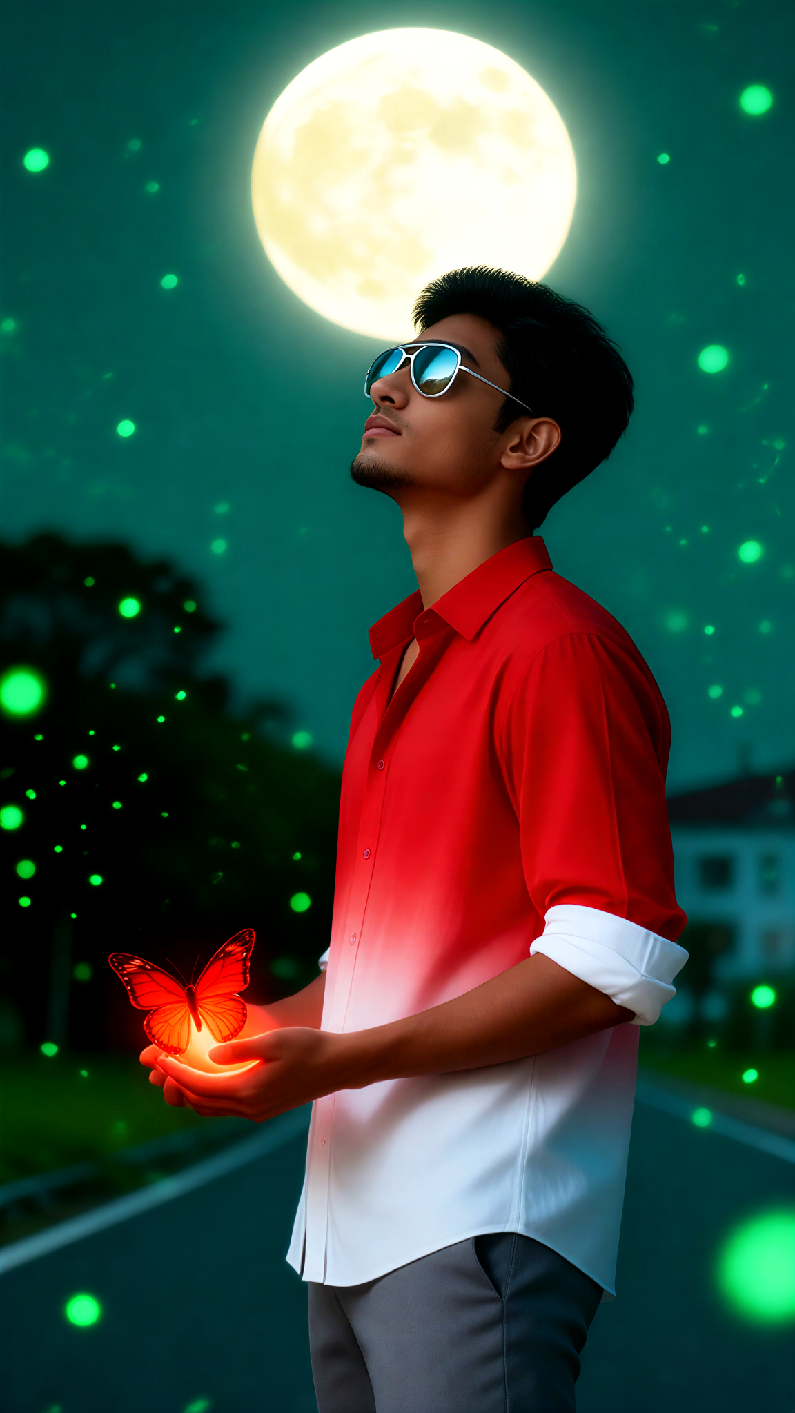 Photos of glowing butterflies at night image