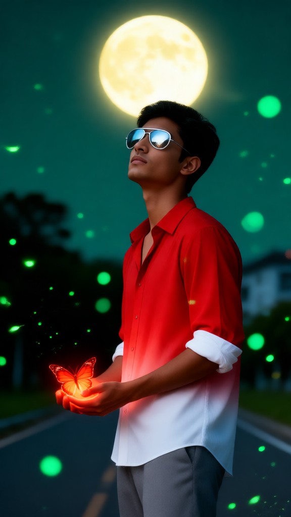 Photos of glowing butterflies at night image