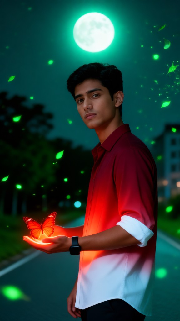 Photos of glowing butterflies at night image