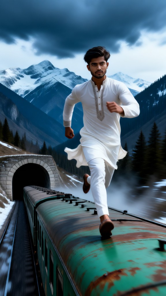 Handsome Man Running on Iceberg Train image