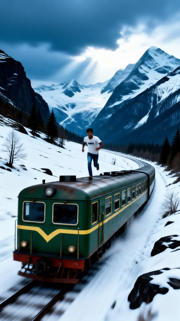 Handsome Man Running on Iceberg Train-02 image