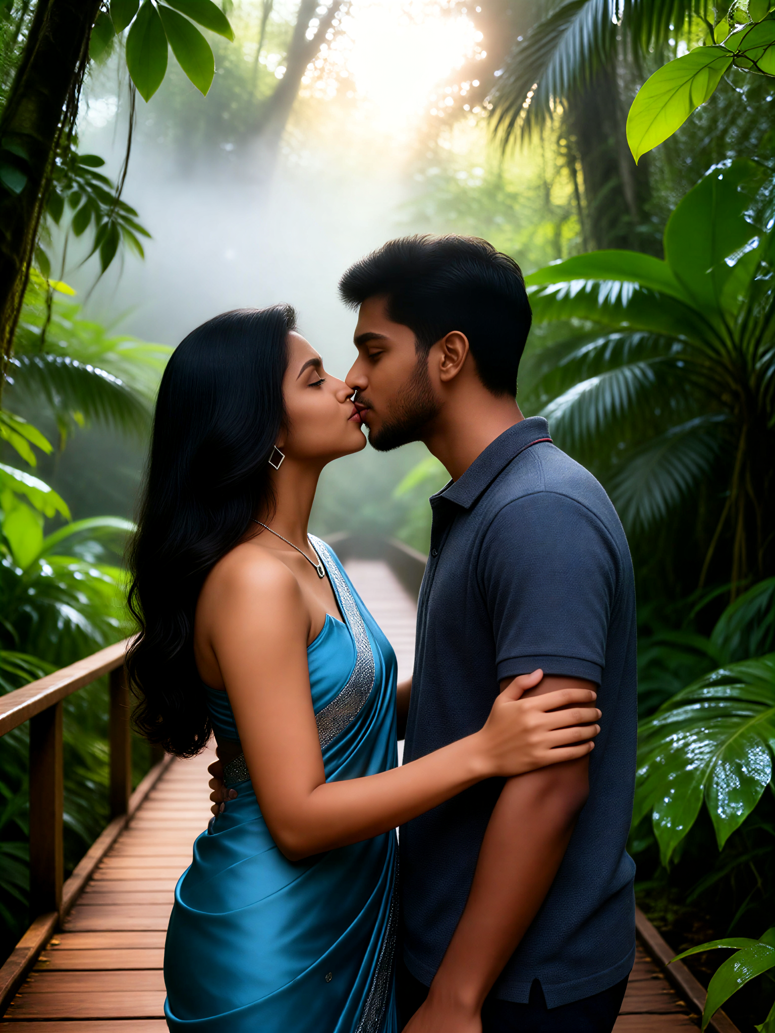 Rainforest couple kissing photoshoot image
