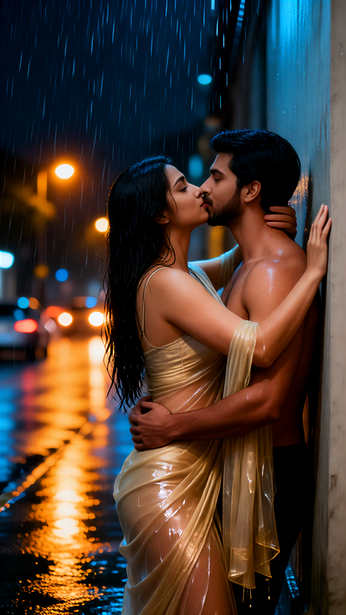 Saree Rain Wall Kiss image