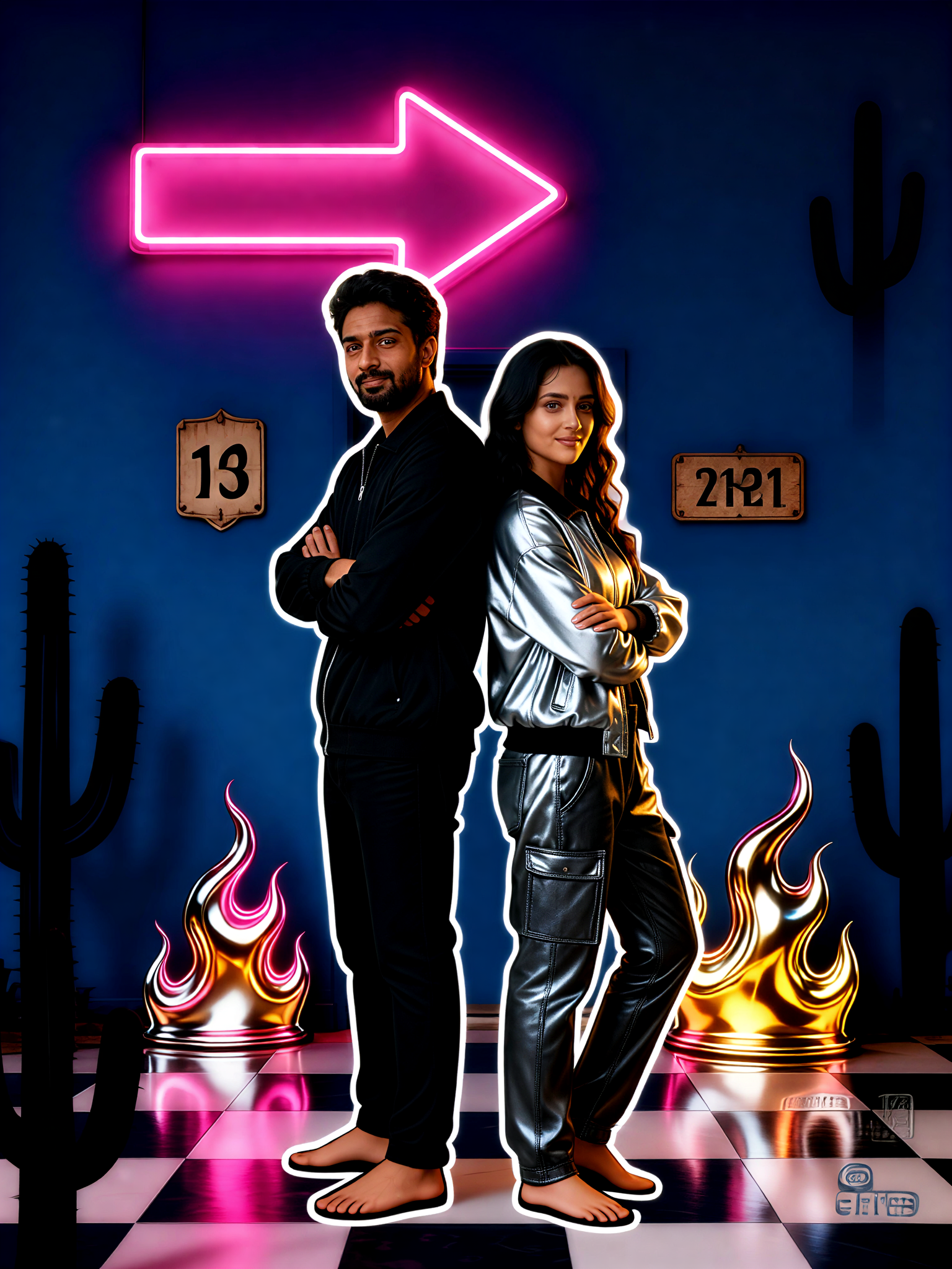 Vintage hotel signs and metal flames image