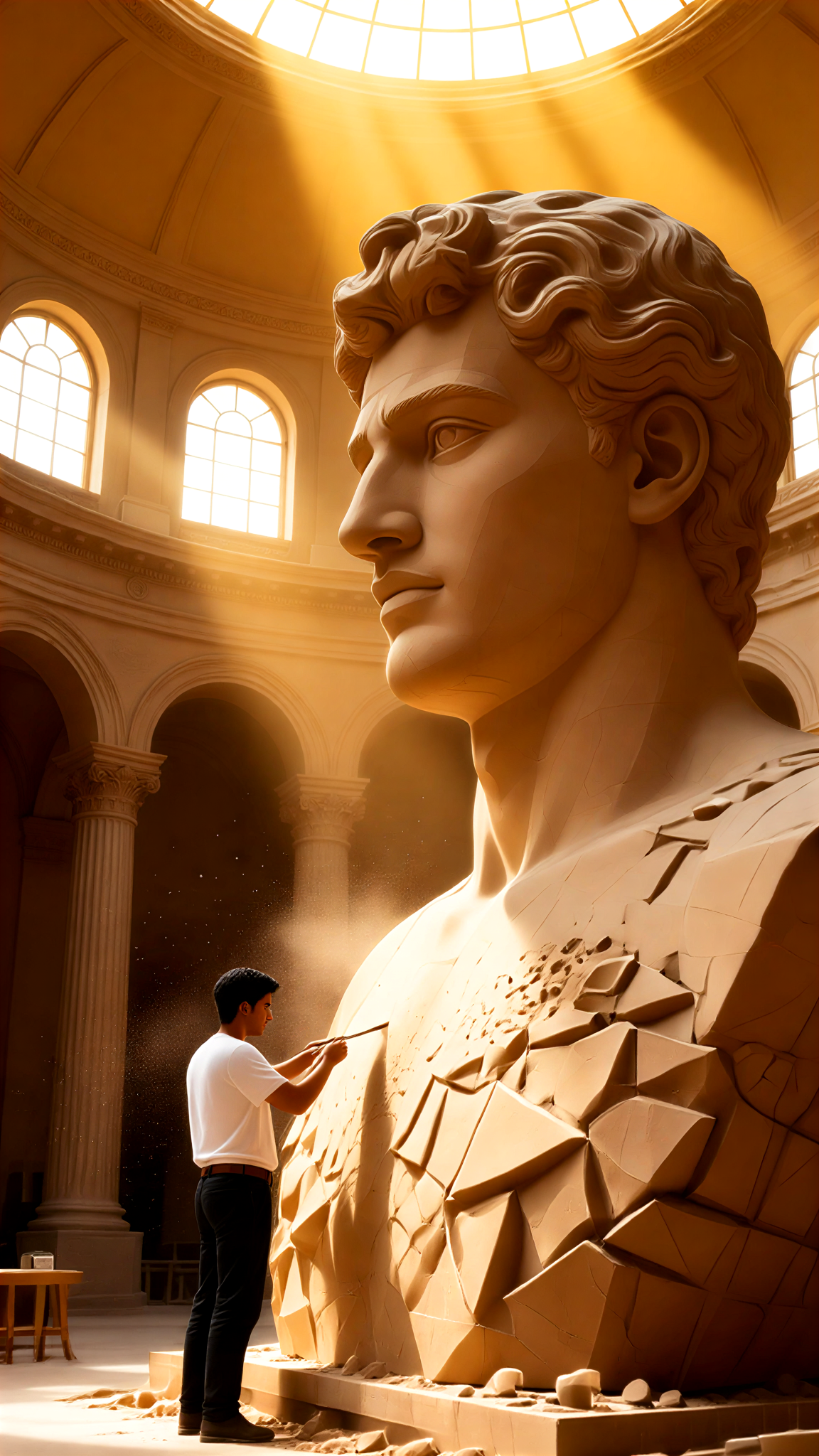 Sculpting a large-scale portrait bust image
