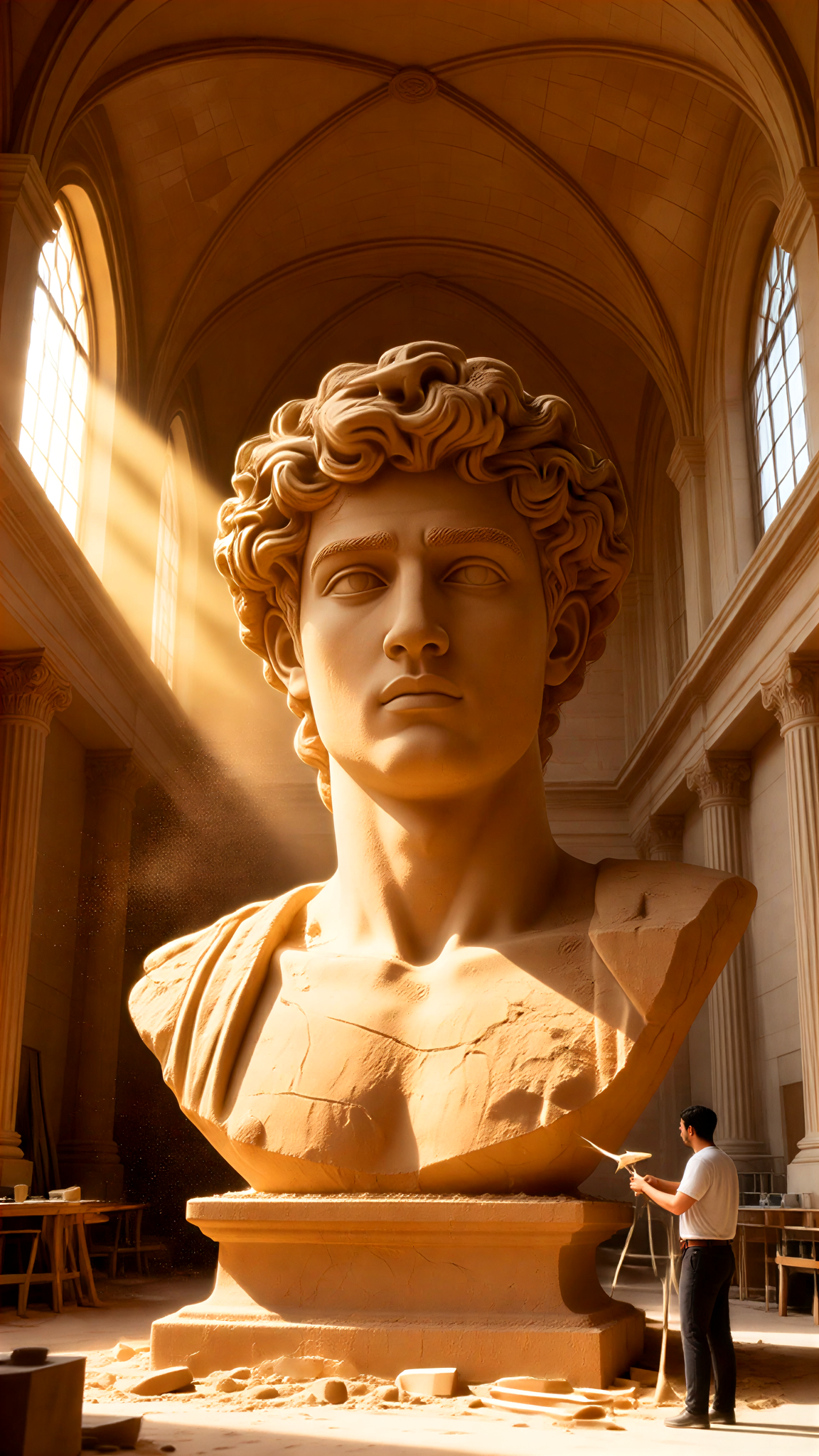Sculpting a large-scale portrait bust image