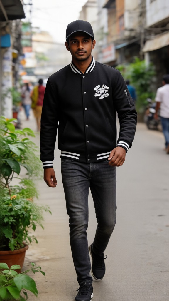 Wear a black baseball jersey image