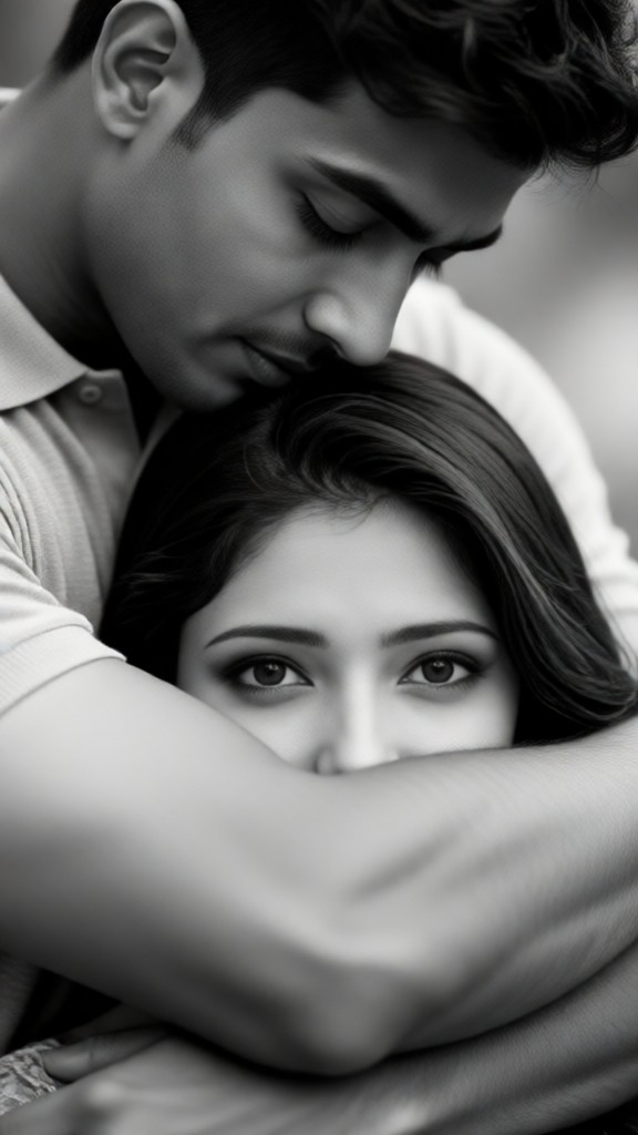 Black and White Couple Covering Mouth Wallpaper image