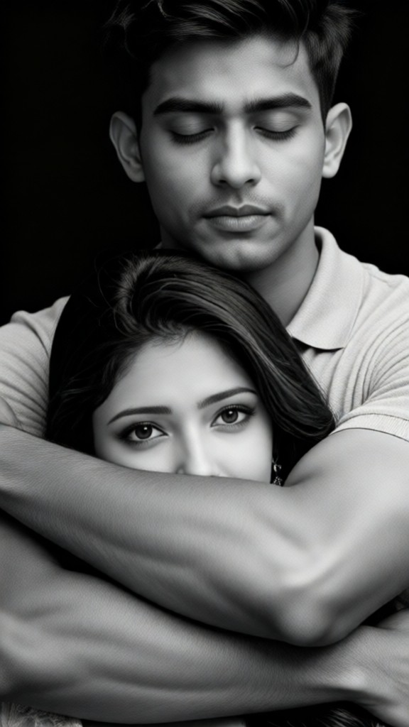 Black and White Couple Covering Mouth Wallpaper image
