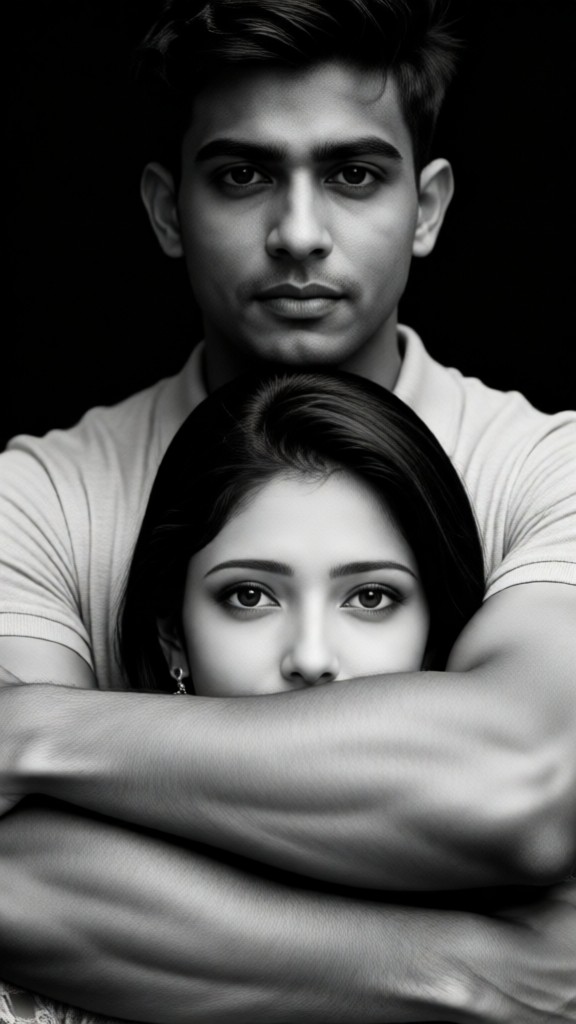 Black and White Couple Covering Mouth Wallpaper image