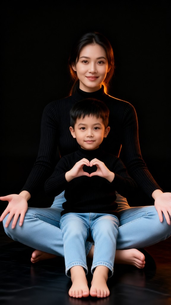 Mother and Son in a Black Photo Studio image