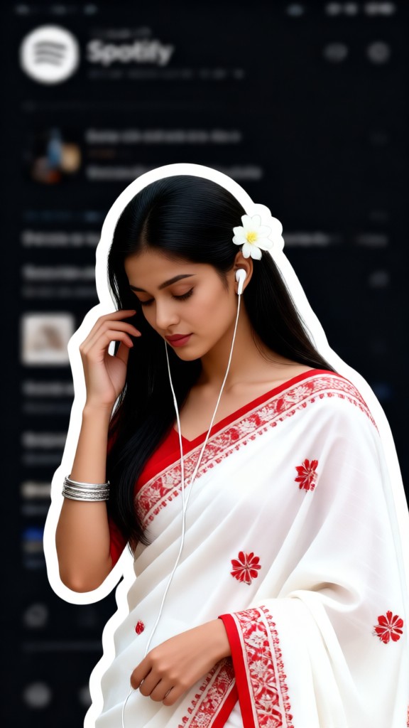 Beautiful Girl Listening to Music image