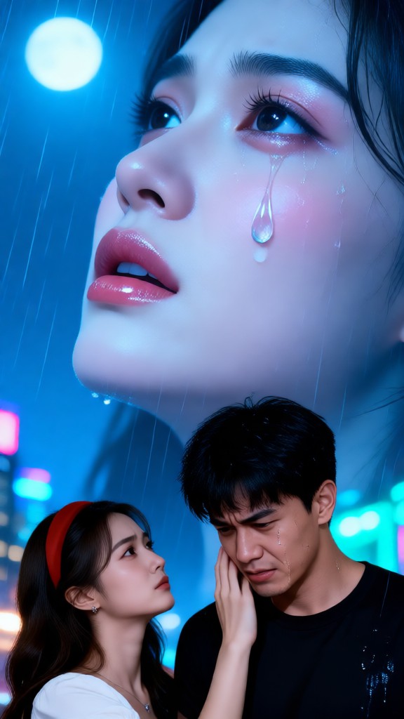 Sad man and woman on a rainy day-05-T image