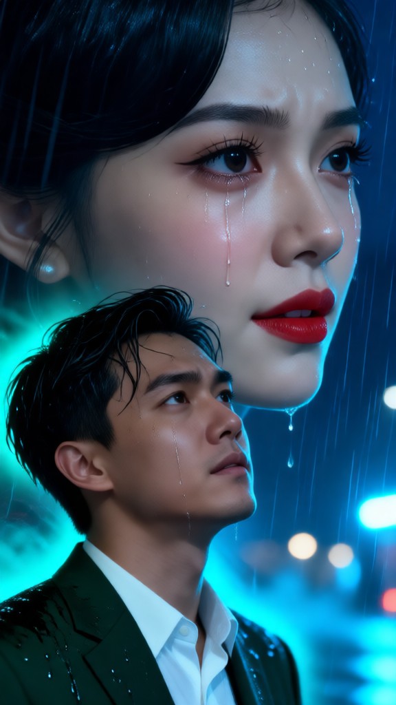 Sad man and woman on a rainy day-I image
