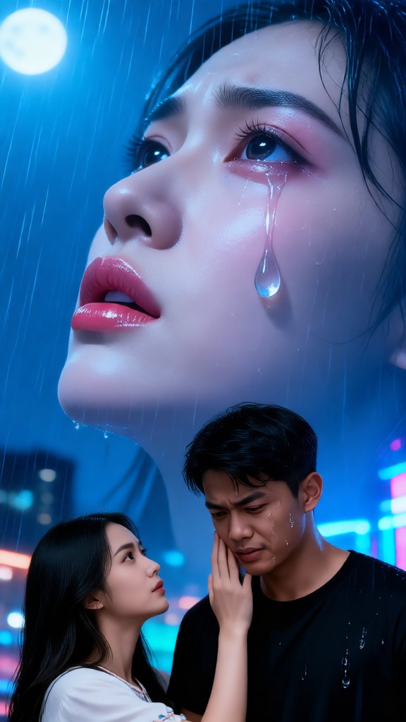 Sad man and woman on a rainy day-05-I image